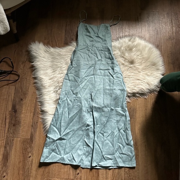 REFORMATION Nia 100% Linen Midi Dress In Turquoise - Picture 8 of 13